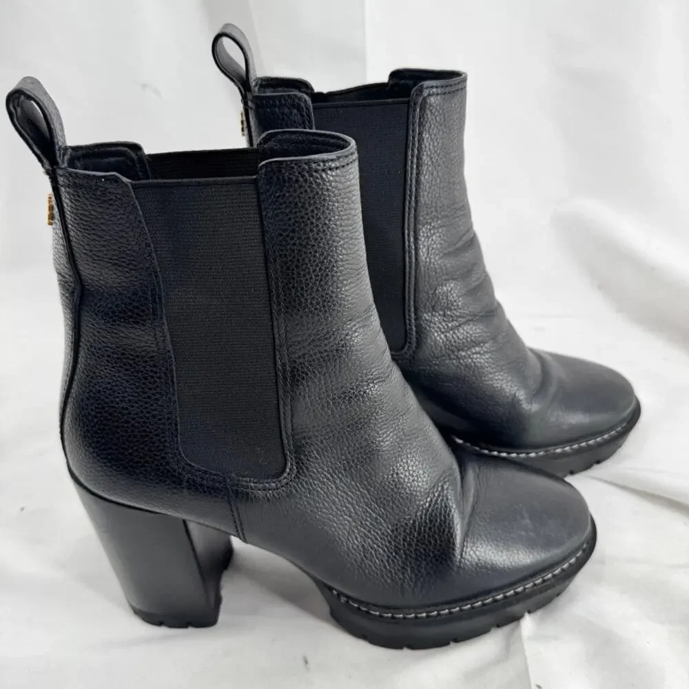 Tory Burch Chunky Lug Bootie Sz 8 Black Leather Ankle 70mm Miller